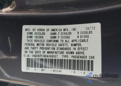 2014 Honda Accord Lx z USA, uszkodzony, nr VIN 1HGCR2F38EA048557